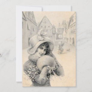 Cartes Pour Fêtes Annuelles Vintage Française Casquette de Noël Muff Mistletoe