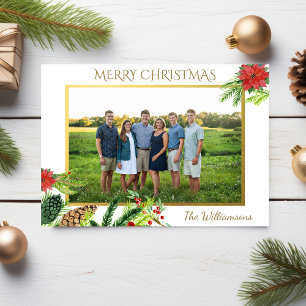 Cartes Pour Fêtes Annuelles Vintage Gold Joyeux Noël Botanique Photo