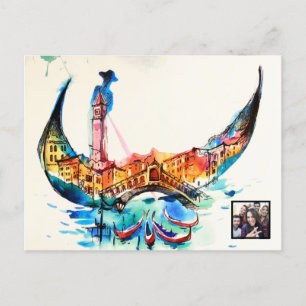 Cartes Pour Fêtes Annuelles Vintage Gondola Venise Ville Voyage Amour Aquarell
