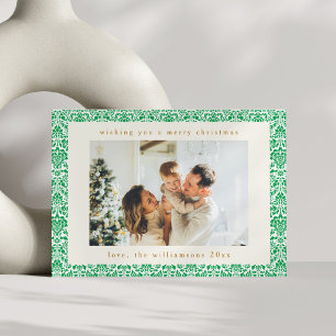 Cartes Pour Fêtes Annuelles Vintage Green Damask Festive Deux photos Noël