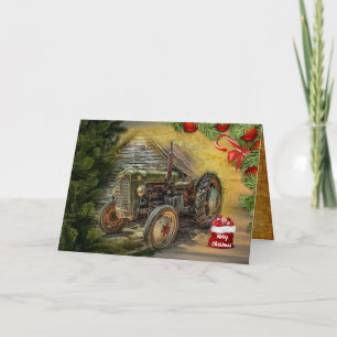 Cartes Pour Fêtes Annuelles Vintage Green Tractor Grange Noël