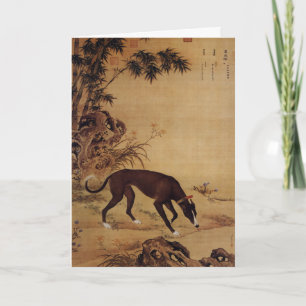 Cartes Pour Fêtes Annuelles Vintage Greyhound Noir & Fleurs Roses