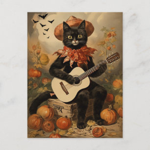 Cartes Pour Fêtes Annuelles Vintage Halloween Chat noir Jouer de la guitare