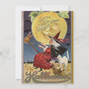 Cartes Pour Fêtes Annuelles Vintage Halloween Witch et Big Moon 