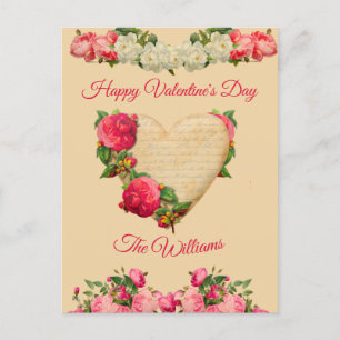 Cartes Pour Fêtes Annuelles Vintage Heart Floral Valentine Nom de famille pers