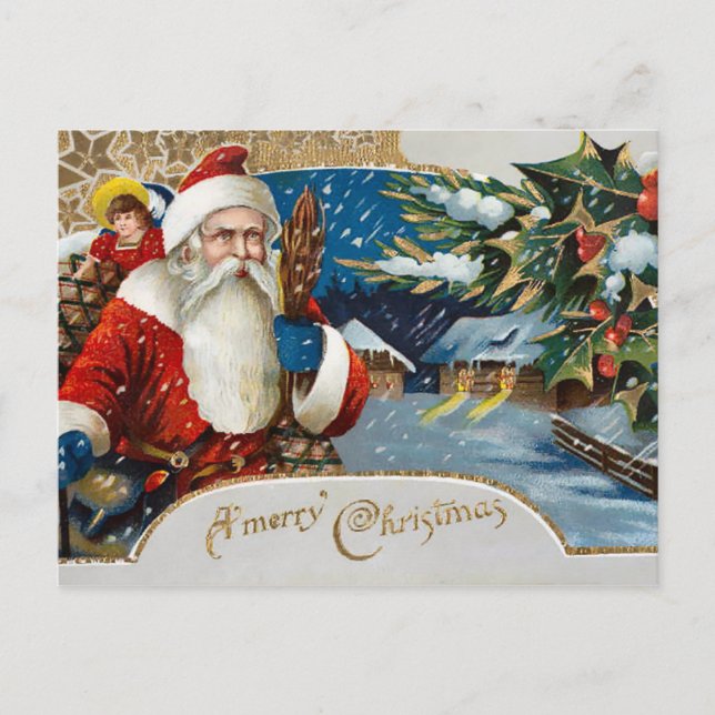 Cartes Pour Fêtes Annuelles Vintage hiver Père Noël (Devant)