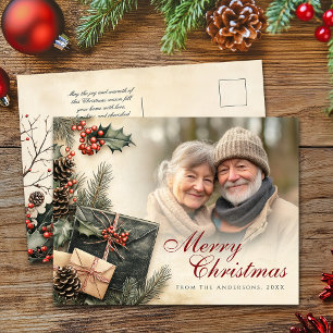 Cartes Pour Fêtes Annuelles Vintage Holly Berries Beige Photo Noël