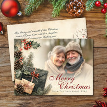 Vintage Holly Berries Beige Photo Noël