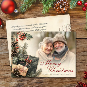 Cartes Pour Fêtes Annuelles Vintage Holly Berries Beige Photo Noël