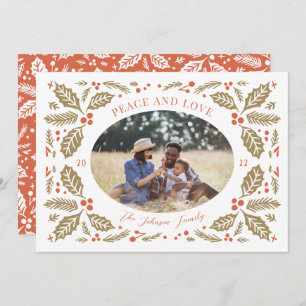 Cartes Pour Fêtes Annuelles Vintage Holly Berries Oval Photo   Rouge et or