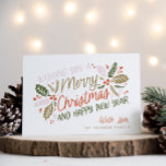 Cartes Pour Fêtes Annuelles Vintage Holly Bright Typographie Noël<br><div class="desc">Cette carte de vacances festive et chic présente notre feuillage d'hiver d'origine dessiné à la main avec une typographie de style sucré aux couleurs vives.</div>