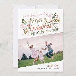 Cartes Pour Fêtes Annuelles Vintage Holly Bright Typographie Photo de Noël