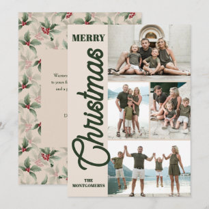 Cartes Pour Fêtes Annuelles Vintage Holly et Berries Joyeux Noël Photo