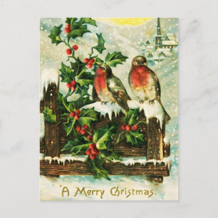 Cartes Pour Fêtes Annuelles Vintage Holly et oiseaux Noël