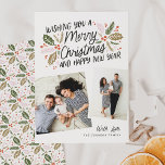 Cartes Pour Fêtes Annuelles Vintage Holly Tilted Snapshot 2 Photo Christmas<br><div class="desc">This festive and chic holiday photo card features our original hand-drawn winter foliage with sweet styled typography and 2 tilted photos. The back comes with a matching pattern</div>