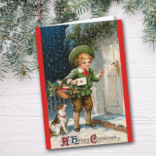 Cartes Pour Fêtes Annuelles Vintage Image victorienne Livraison Garçon Noël