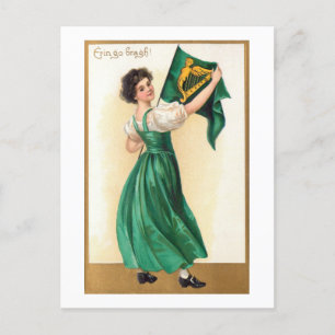 Cartes Pour Fêtes Annuelles Vintage irlandaise fille avec drapeau Erin Go Brag