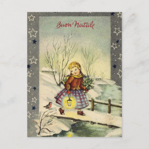 Cartes Pour Fêtes Annuelles Vintage Italien Joyeux Noël Bouon Natale Fille