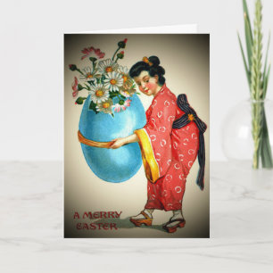 Cartes Pour Fêtes Annuelles Vintage Japanese Lady, Egg Vase with Flowers, ZSSG