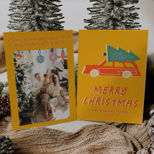 Cartes Pour Fêtes Annuelles Vintage Jaune Camion Rouge Arbre Funky Noël