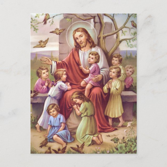 Cartes Pour Fêtes Annuelles Vintage Jésus Avec Enfants (Devant)