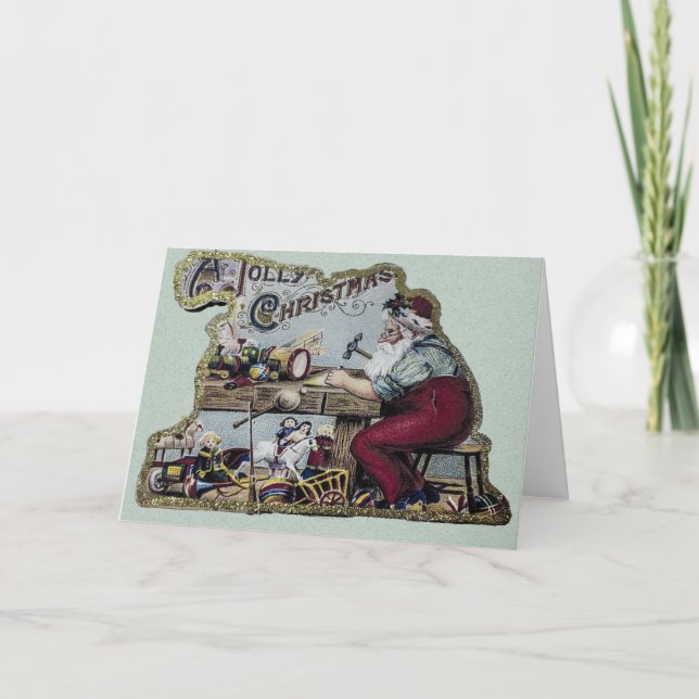 Cartes Pour Fêtes Annuelles Vintage Jolly Christmas Père Noël Travaille à son  (Devant)
