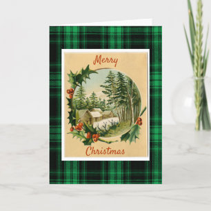 Cartes Pour Fêtes Annuelles Vintage Joyeux Cabine De Noël Dans Les Bois