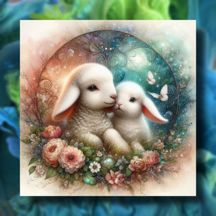 Cartes Pour Fêtes Annuelles Vintage Joyeux lapin de Pâques agneau religieux