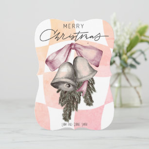 Cartes Pour Fêtes Annuelles Vintage Joyeux Noël cloches Vaches rose et blanc