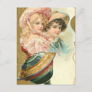 Cartes Pour Fêtes Annuelles Vintage Joyeux Noël garçon et fille