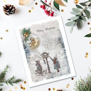 Cartes Pour Fêtes Annuelles Vintage Joyeux Oiseaux de Noël & Ornement