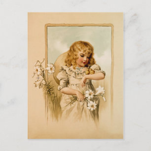 Cartes Pour Fêtes Annuelles Vintage Joyeux Pâques fille de pays et poussins