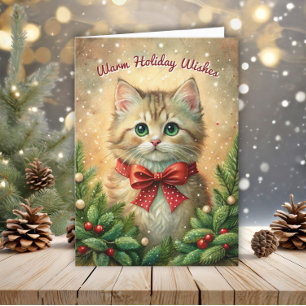 Cartes Pour Fêtes Annuelles Vintage Kitten Chaleureux Vacances Voeux Festif