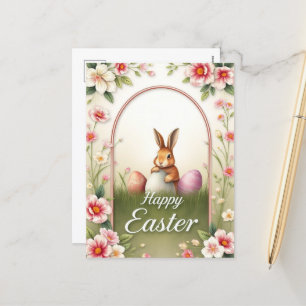 Cartes Pour Fêtes Annuelles Vintage lapin de Pâques et cadre floral Classique