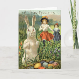 Cartes Pour Fêtes Annuelles Vintage lapin de Pâques et enfants heureux Eastert