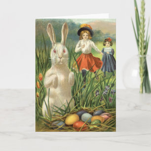 Cartes Pour Fêtes Annuelles Vintage lapin de Pâques et enfants heureux Eastert