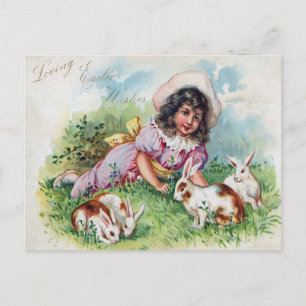 Cartes Pour Fêtes Annuelles Vintage lapins de fille Antique Pâques