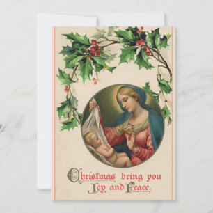 Cartes Pour Fêtes Annuelles Vintage Madonna & Enfant Religieux Retro Noël
