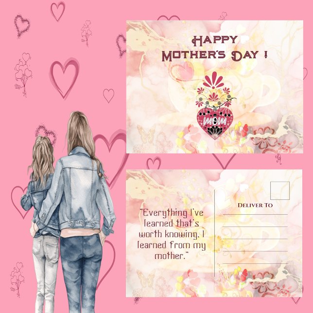 Cartes Pour Fêtes Annuelles Vintage Maman Amour Coeur Floral Citation de la Fê (Vintage Mom Love Heart Floral Mother's Day Quote Holiday Postcard)