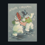 Cartes Pour Fêtes Annuelles Vintage Merrie Christmas Snowman Couple<br><div class="desc">Belle image de Noël Vintage avec un couple de neige en patinage sur glace.</div>