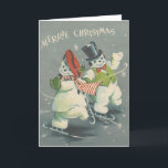 Cartes Pour Fêtes Annuelles Vintage Merrie Christmas Snowman Couple<br><div class="desc">Belle image de Noël Vintage avec un couple de neige en patinage sur glace.</div>
