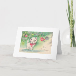 Cartes Pour Fêtes Annuelles Vintage Mid Century Beau bébé Chiot Kitten