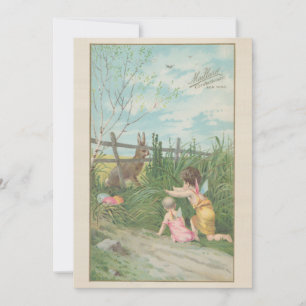Cartes Pour Fêtes Annuelles Vintage mignon fée garçons oeuf lapin de pâques