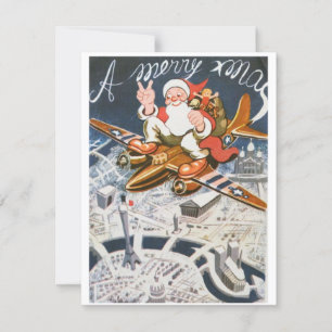 Cartes Pour Fêtes Annuelles Vintage Noël 2ÈME GUERRE MONDIALE Père Noël Sur Av