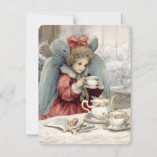 Cartes Pour Fêtes Annuelles vintage noël ange prendre un thé