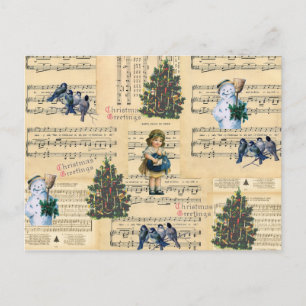 Cartes Pour Fêtes Annuelles Vintage Noël Arbre de neige Snowman Music Holiday
