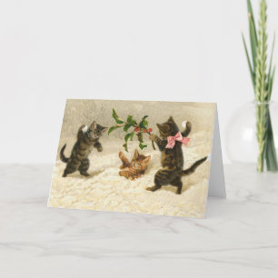 Cartes Pour Fêtes Annuelles Vintage Noël bande dessinée chats chat combat de b