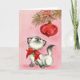 Cartes Pour Fêtes Annuelles Vintage Noël Blanc Kitty