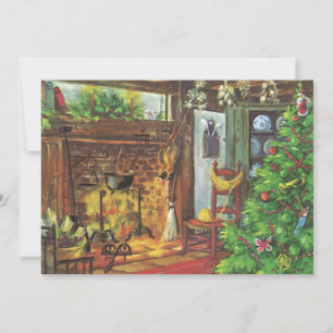 Cartes Pour Fêtes Annuelles Vintage Noël, Cabine confortable en rondins avec c
