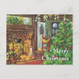 Cartes Pour Fêtes Annuelles Vintage Noël, Cabine confortable en rondins avec c